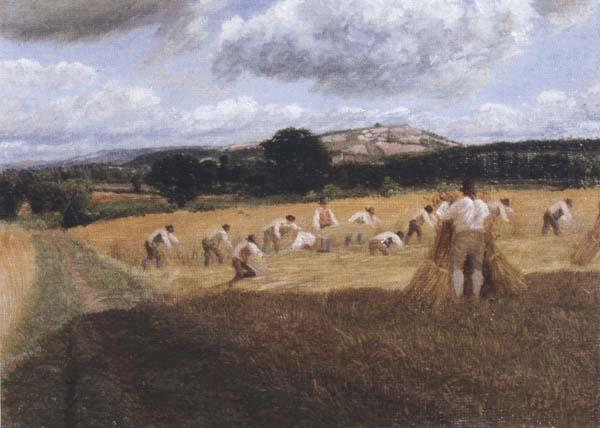 George Robert Lewis Dynedor Hill,Herefordshire,Harvest field with reapers (mk47) France oil painting art